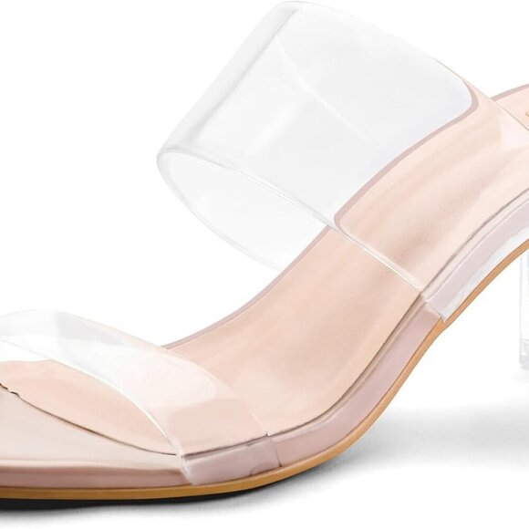 Shoes - Women Clear Heels Chunky Square Toe Slip On Wedding Shoes 8.5